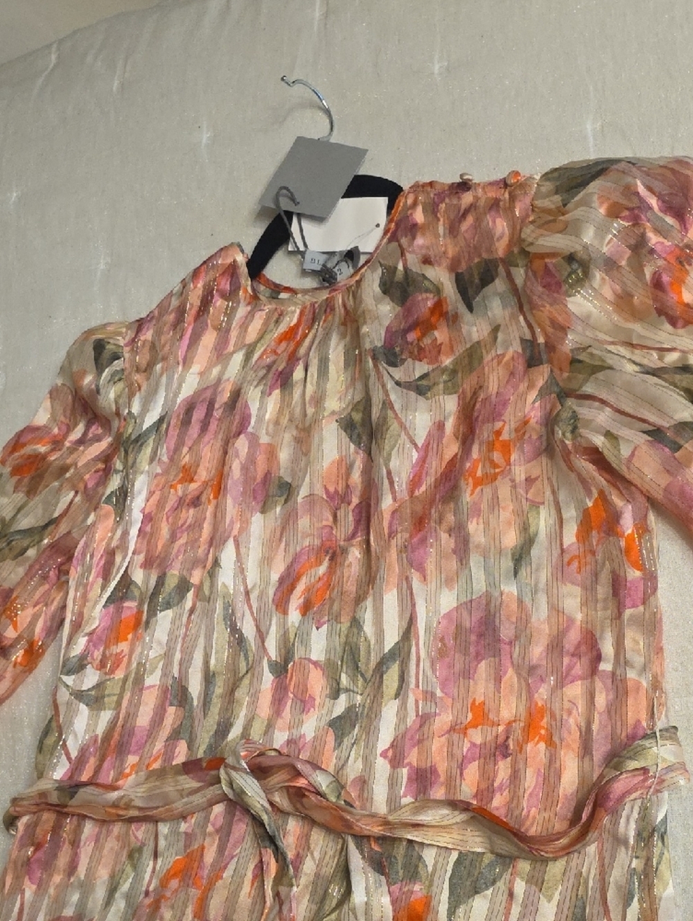 Black Iris Silk Sheer Pink Floral Maxi Dress with Tie Waist Size 2 Fits a S-M - Picture 9 of 13